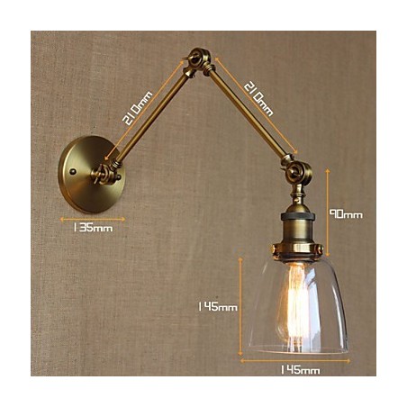 Applique da parete vintage con braccio oscillante in bronzo antico, 41 cm, lampadina E26/E27
