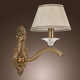 Applique da parete classica in ottone con paralume in tessuto