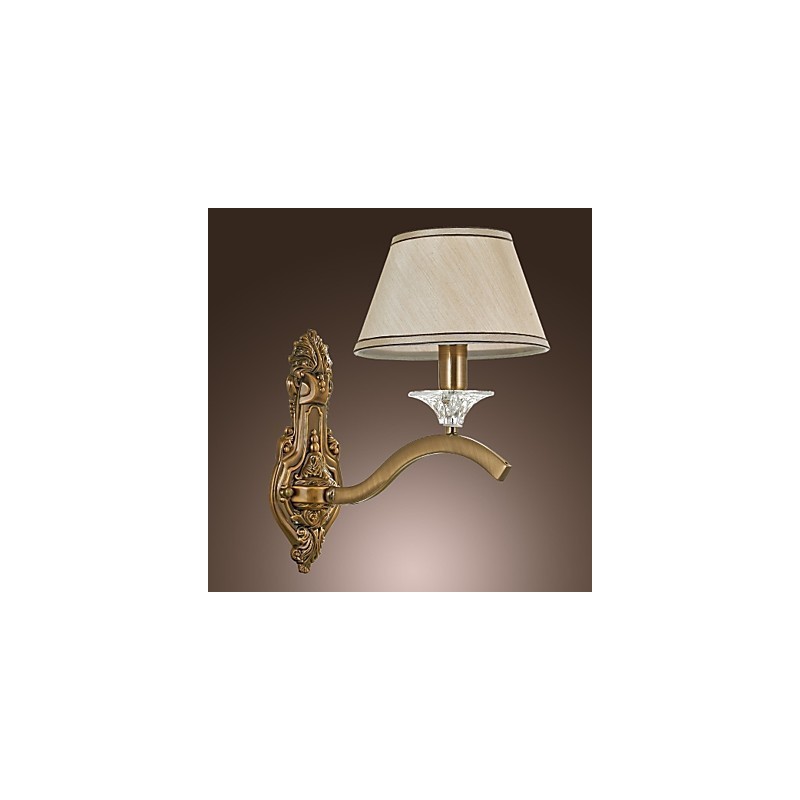 Applique da parete classica in ottone con paralume in tessuto