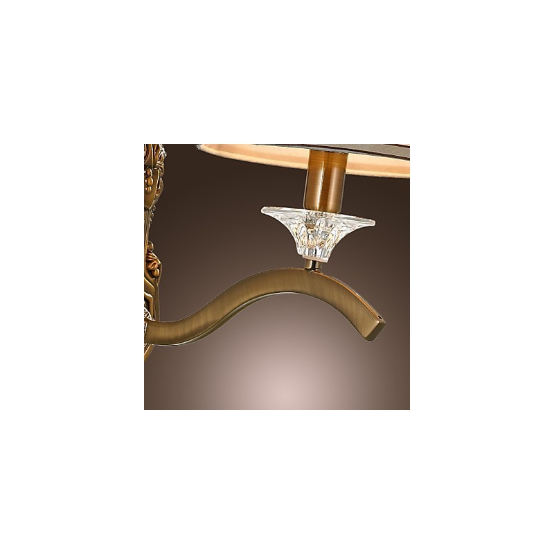 Applique da parete classica in ottone con paralume in tessuto