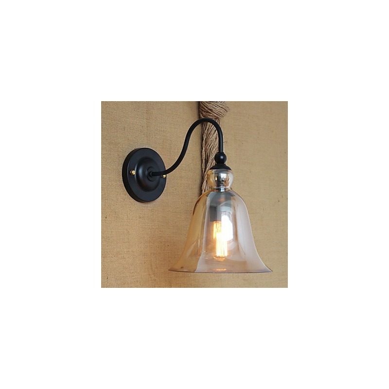 Applique da parete in metallo nero stile country americano minimalista, lampadina inclusa