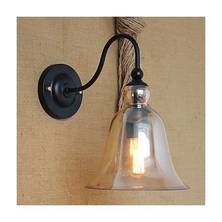 Applique da parete in metallo nero stile country americano minimalista, lampadina inclusa