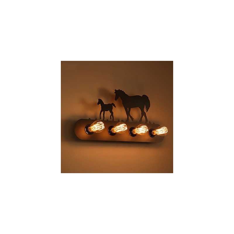Applique da parete in ferro stile pastorale americano loft retrò cavallo selvaggio nero 4 luci