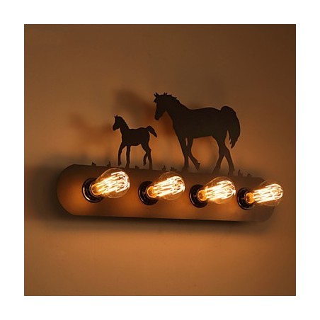Applique da parete in ferro stile pastorale americano loft retrò cavallo selvaggio nero 4 luci