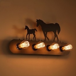 Applique da parete in ferro stile pastorale americano loft retrò cavallo selvaggio nero 4 luci
