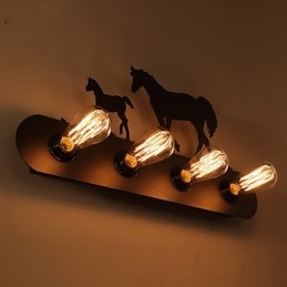 Applique da parete in ferro stile pastorale americano loft retrò cavallo selvaggio nero 4 luci