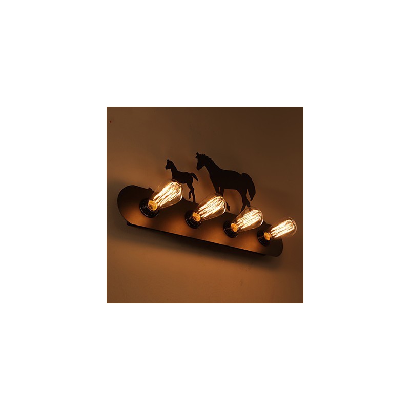 Applique da parete in ferro stile pastorale americano loft retrò cavallo selvaggio nero 4 luci