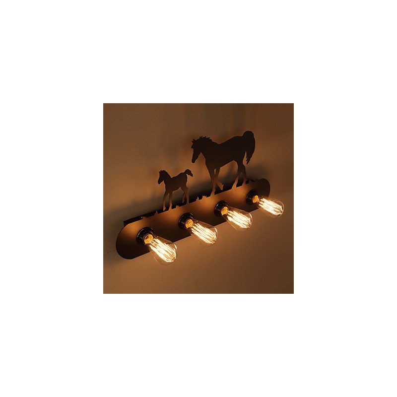 Applique da parete in ferro stile pastorale americano loft retrò cavallo selvaggio nero 4 luci