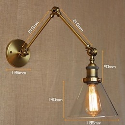 Applique da parete industriale retrò vintage in bronzo con braccio oscillante
