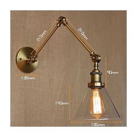 Applique da parete industriale retrò vintage in bronzo con braccio oscillante