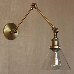 Applique da parete industriale retrò vintage in bronzo con braccio oscillante