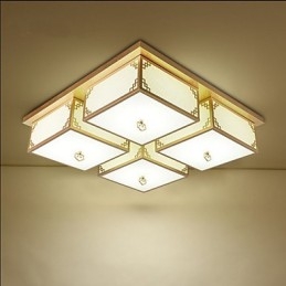 Plafoniera LED a filo stile cinese in ferro dorato 68 cm 4 luci