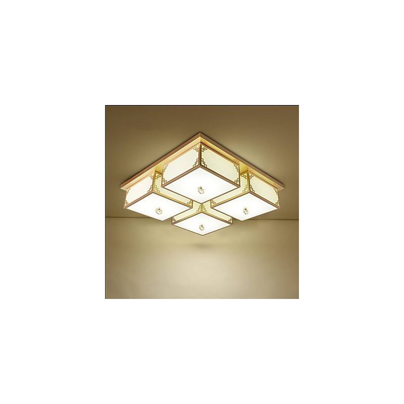 Plafoniera LED a filo stile cinese in ferro dorato 68 cm 4 luci