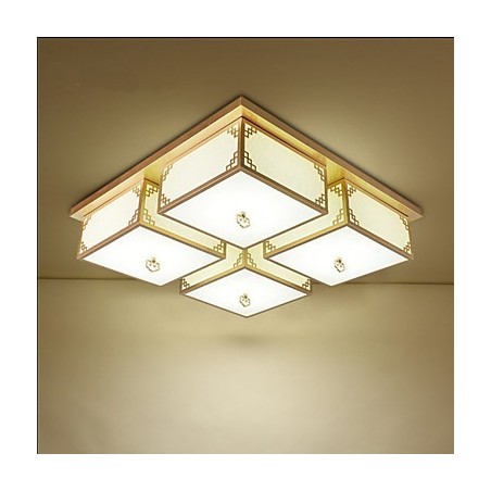 Plafoniera LED a filo stile cinese in ferro dorato 68 cm 4 luci
