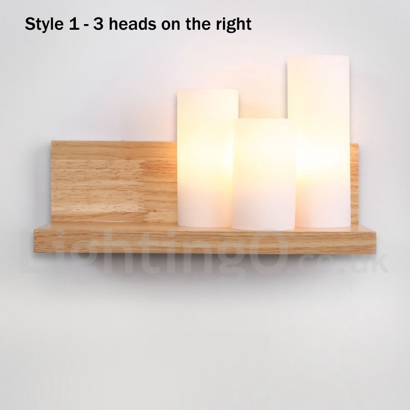 Applique da parete mini moderna in legno e bambù con paralumi in vetro