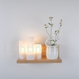 Applique da parete mini moderna in legno e bambù con paralumi in vetro