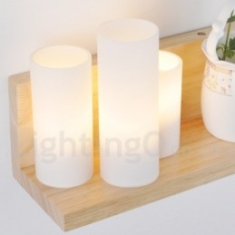 Applique da parete mini moderna in legno e bambù con paralumi in vetro