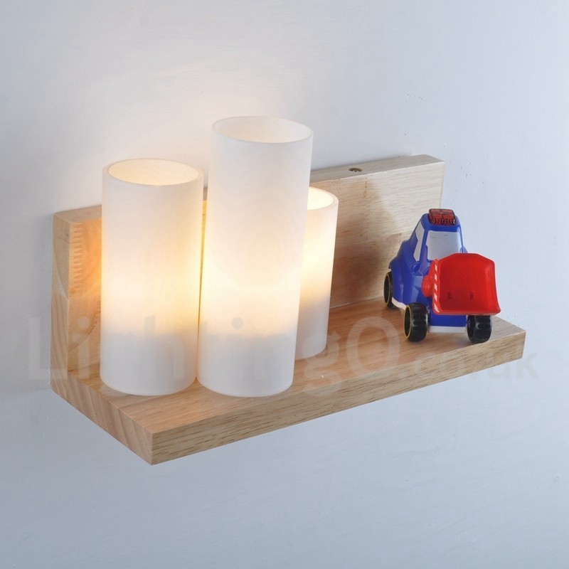 Applique da parete mini moderna in legno e bambù con paralumi in vetro