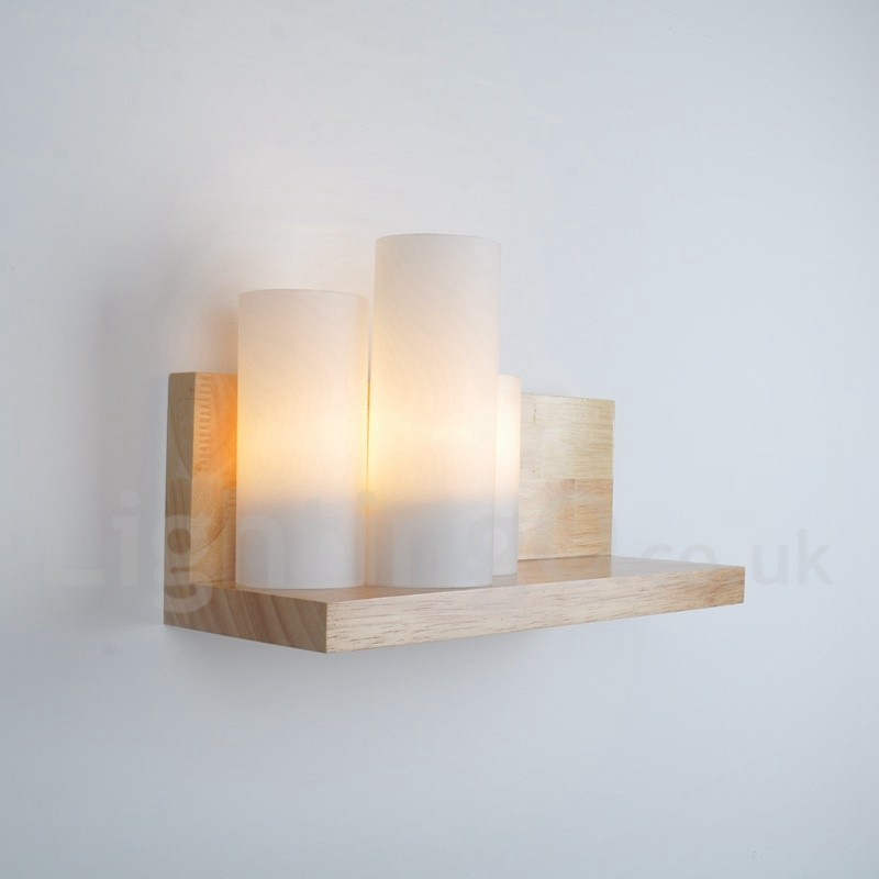 Applique da parete mini moderna in legno e bambù con paralumi in vetro