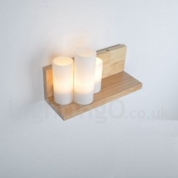 Applique da parete mini moderna in legno e bambù con paralumi in vetro