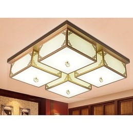Plafoniera LED a filo stile cinese in ferro dorato 68 cm 4 luci