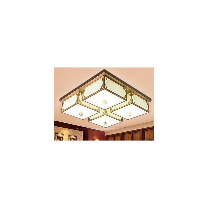 Plafoniera LED a filo stile cinese in ferro dorato 68 cm 4 luci