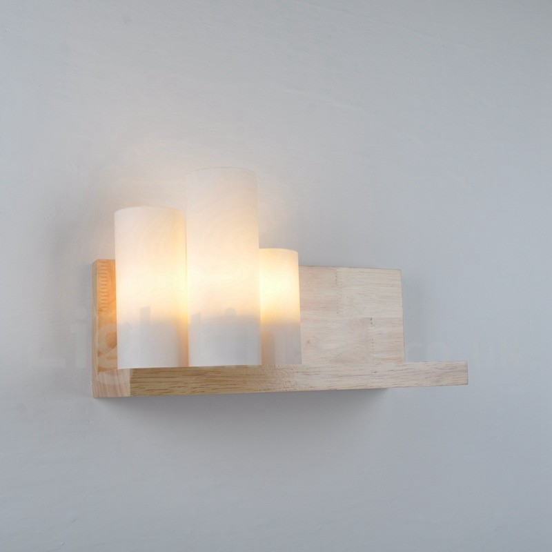 Applique da parete mini moderna in legno e bambù con paralumi in vetro