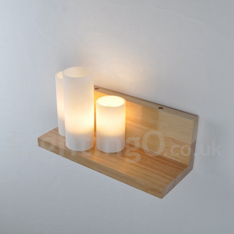 Applique da parete mini moderna in legno e bambù con paralumi in vetro