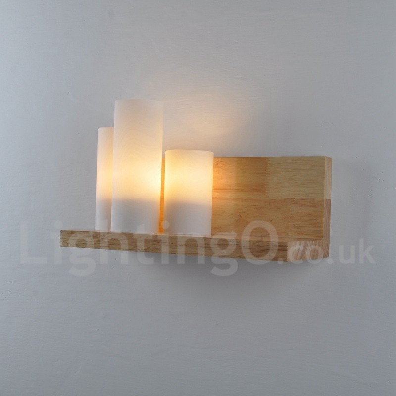 Applique da parete mini moderna in legno e bambù con paralumi in vetro