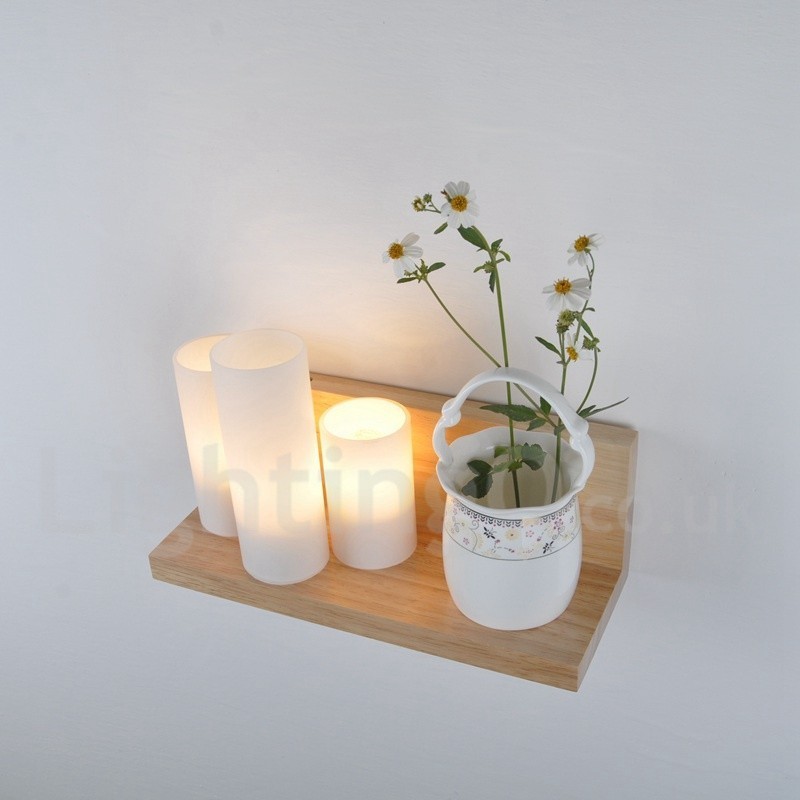 Applique da parete mini moderna in legno e bambù con paralumi in vetro