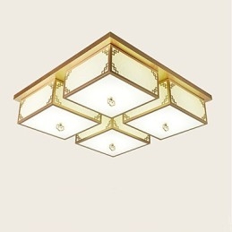 Plafoniera LED a filo stile cinese in ferro dorato 68 cm 4 luci
