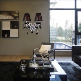 Applique da parete in cristallo con 2 luci e paralumi in tessuto nero