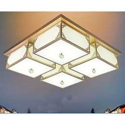 Plafoniera LED a filo stile cinese in ferro dorato 68 cm 4 luci