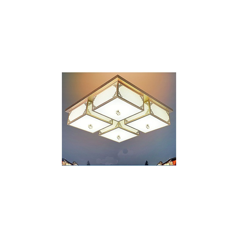 Plafoniera LED a filo stile cinese in ferro dorato 68 cm 4 luci
