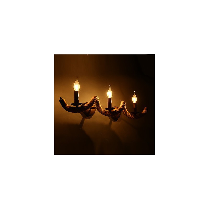 Applique da parete in ferro battuto stile europeo classico marrone 3 luci E12/E14