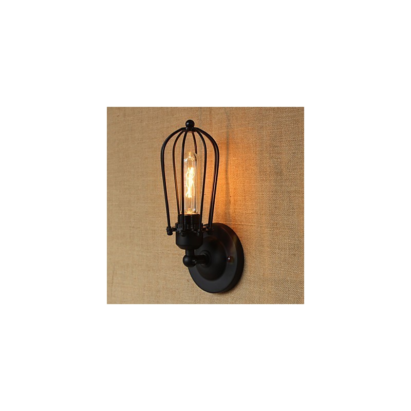 Applique da parete decorativa nera in metallo, minimalista industriale retrò, 1 lampadina E26/E27 40 W