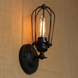 Applique da parete decorativa nera in metallo, minimalista industriale retrò, 1 lampadina E26/E27 40 W