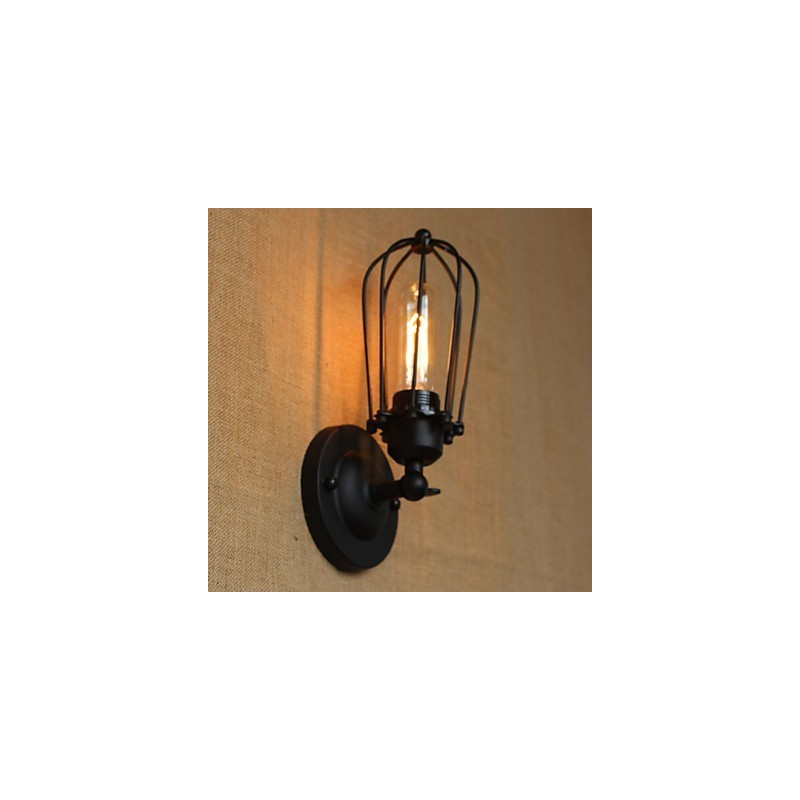 Applique da parete decorativa nera in metallo, minimalista industriale retrò, 1 lampadina E26/E27 40 W