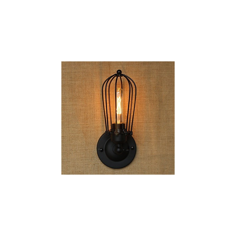 Applique da parete decorativa nera in metallo, minimalista industriale retrò, 1 lampadina E26/E27 40 W