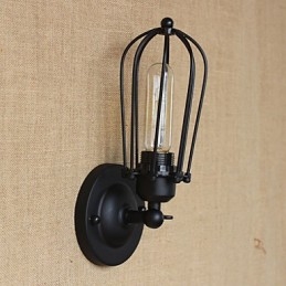 Applique da parete decorativa nera in metallo, minimalista industriale retrò, 1 lampadina E26/E27 40 W