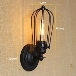 Applique da parete decorativa nera in metallo, minimalista industriale retrò, 1 lampadina E26/E27 40 W