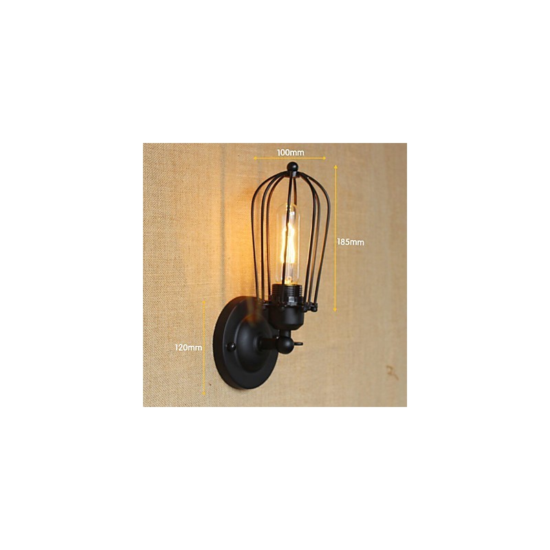 Applique da parete decorativa nera in metallo, minimalista industriale retrò, 1 lampadina E26/E27 40 W