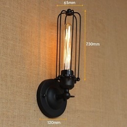 Applique da parete industriale retrò nera 23 x 12 cm con lampadina inclusa