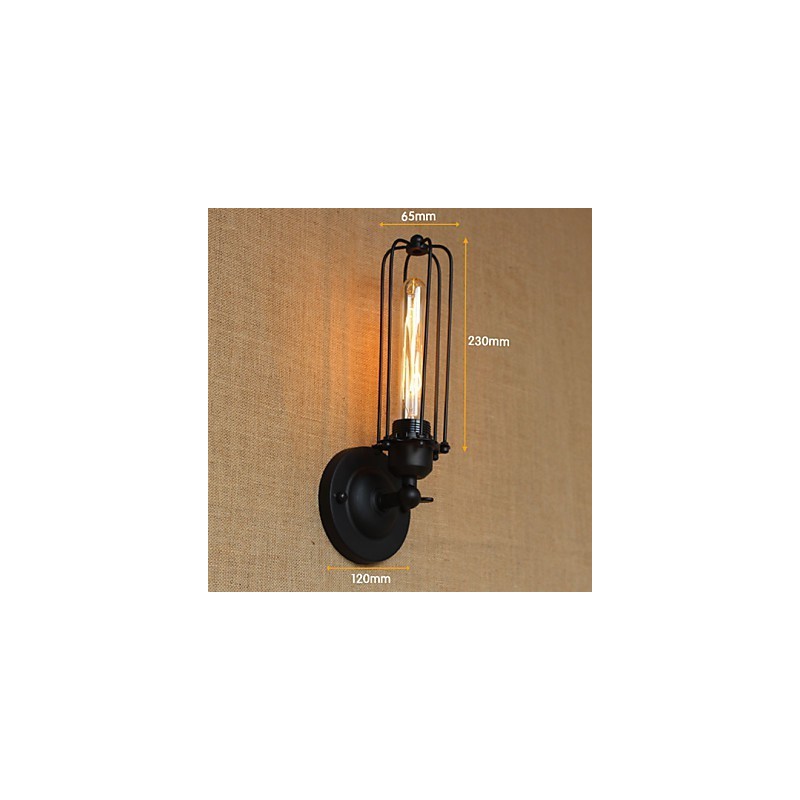 Applique da parete industriale retrò nera 23 x 12 cm con lampadina inclusa