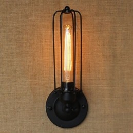Applique da parete industriale retrò nera 23 x 12 cm con lampadina inclusa