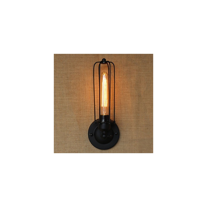 Applique da parete industriale retrò nera 23 x 12 cm con lampadina inclusa