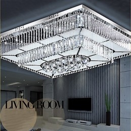 Plafoniera LED a filo in vetro trasparente con cristalli 80x60 cm