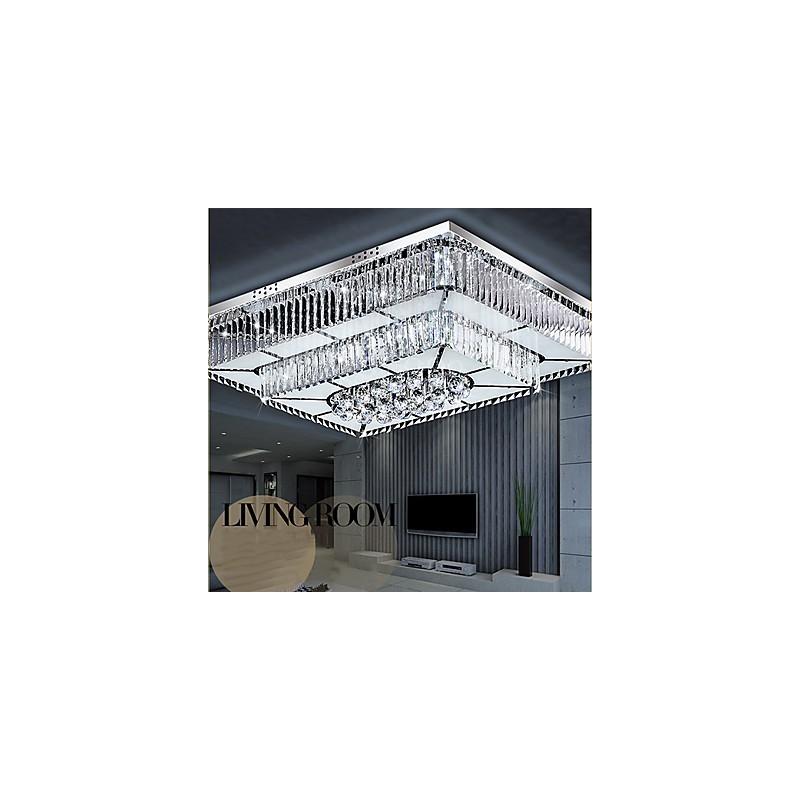 Plafoniera LED a filo in vetro trasparente con cristalli 80x60 cm