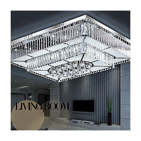 Plafoniera LED a filo in vetro trasparente con cristalli 80x60 cm