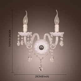 Applique da parete in cristallo bianca a 2 luci a candela E12/E14